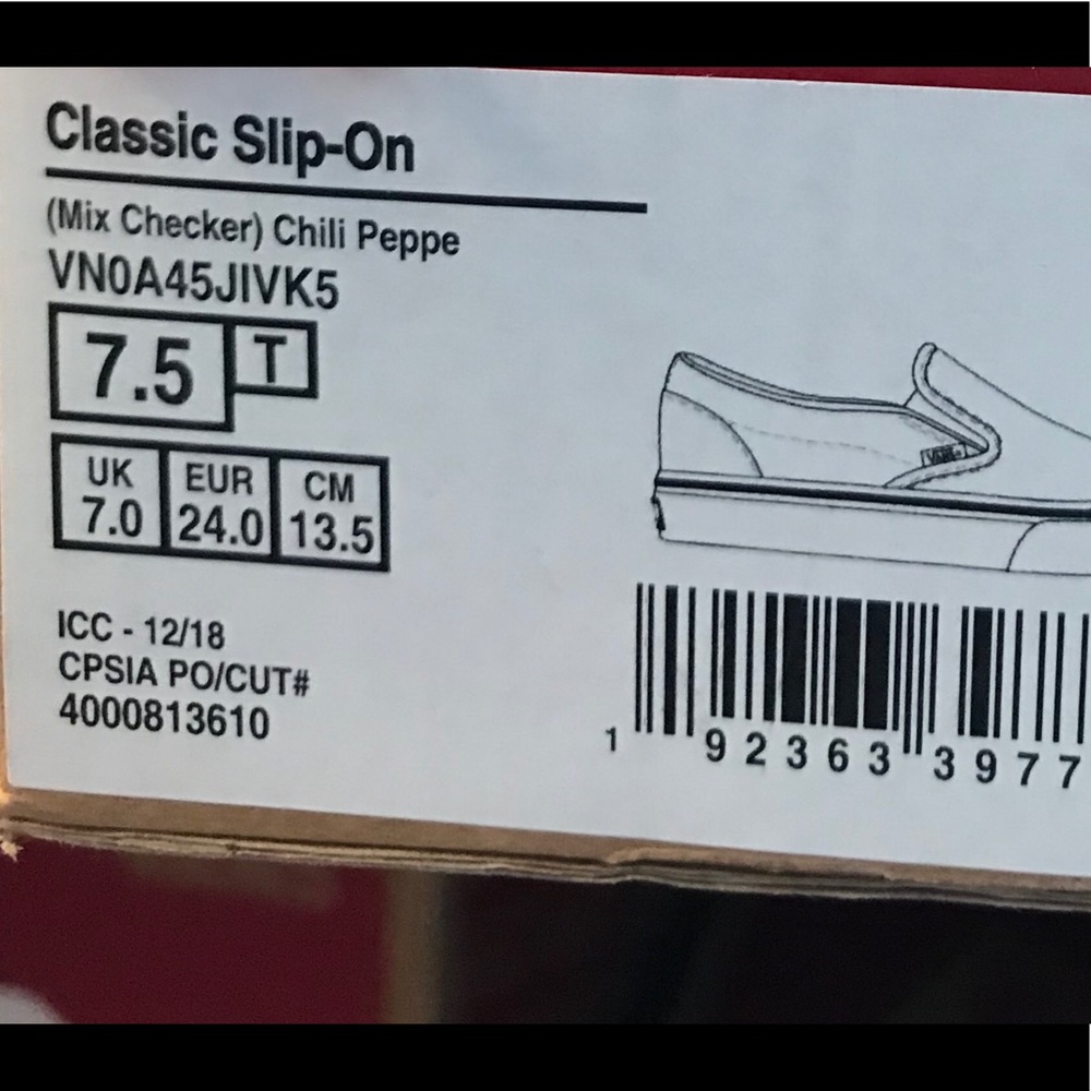 VANS VN0A45JIVK5 Classic Slip On Nix Checker Red White Chill Peppe Kids Sneakers - Picture 7 of 7